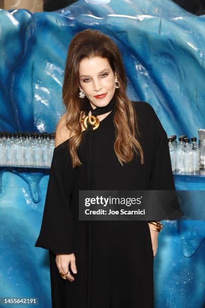 Lisa Marie Presley with Icelandic Glacial at the 80th Annual Golden Globe Awards at The Beverly Hilton on January 10, 2023 in Beverly Hills,...