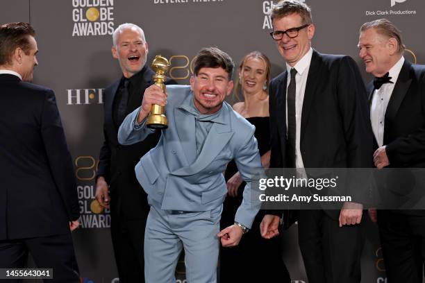 Colin Farrell, Martin McDonagh, Barry Keoghan, Kerry Condon, Graham Broadbent, and Brendan Gleeson, winners of Best Picture - Musical/Comedy for "The...
