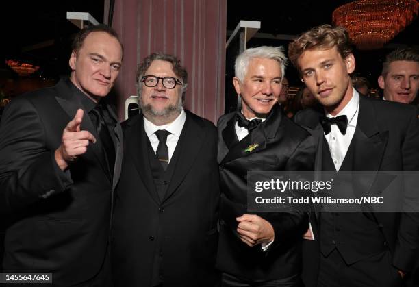 80th Annual GOLDEN GLOBE AWARDS -- Pictured: Quentin Tarantino, Guillermo del Toro, Baz Luhrmann, and Austin Butler attend the 80th Annual Golden...