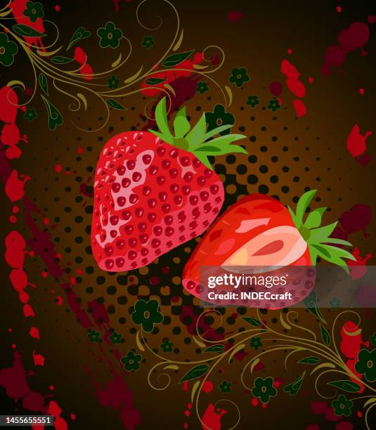 strawberry with grunge background - strawberry smoothie stock illustrations