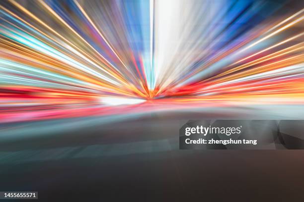 speed motion on night road - spring forward stockfoto's en -beelden