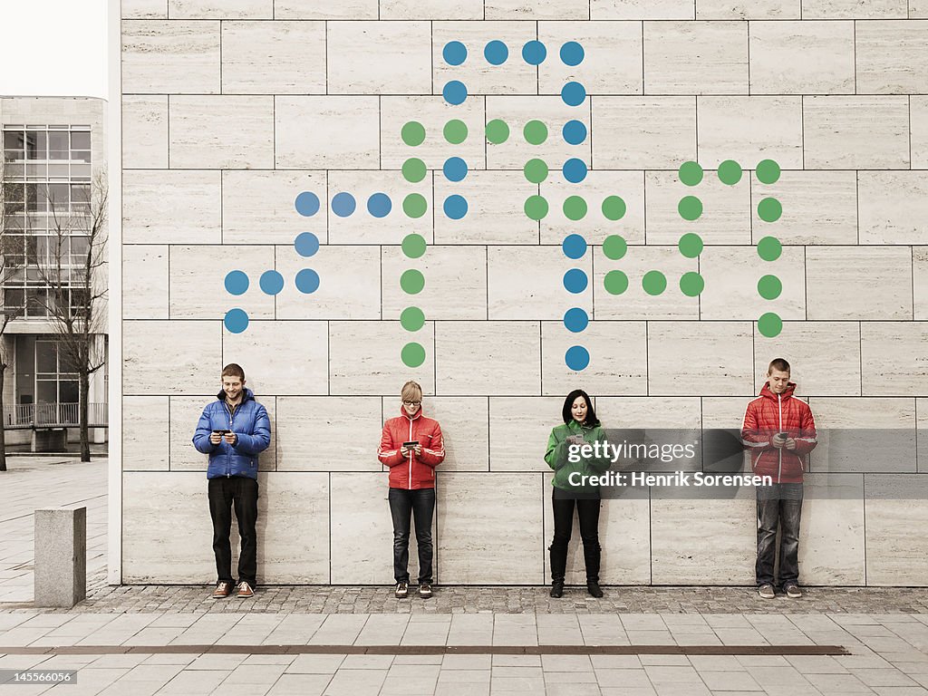 Group of young people connected with dots