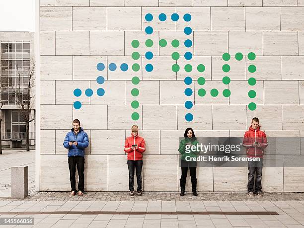Group of young people connected with dots