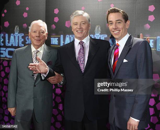 Pat Kenny, Gay Byrne and Ryan Tubridy attend the 50th Anniversary Of 'The Late Late Show' on June 1, 2012 in Dublin, Ireland.