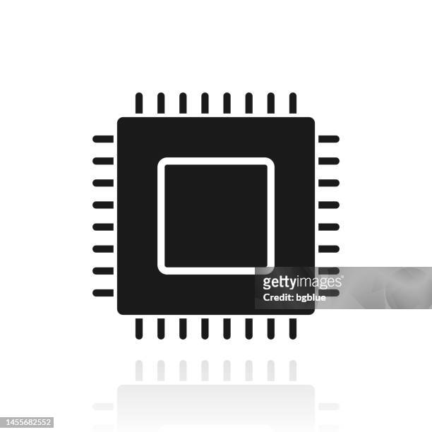 microchip. icon with reflection on white background - artificial intelligence white background stock illustrations