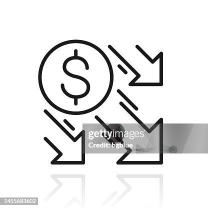 Dollar decrease. Icon with reflection on white background Dollar decrease. Icon with reflection on white background