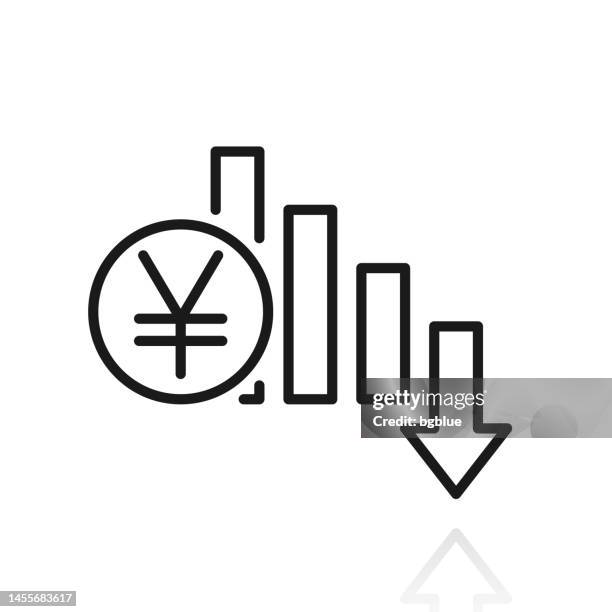 yen rate decrease. icon with reflection on white background - double arrow chart stock illustrations