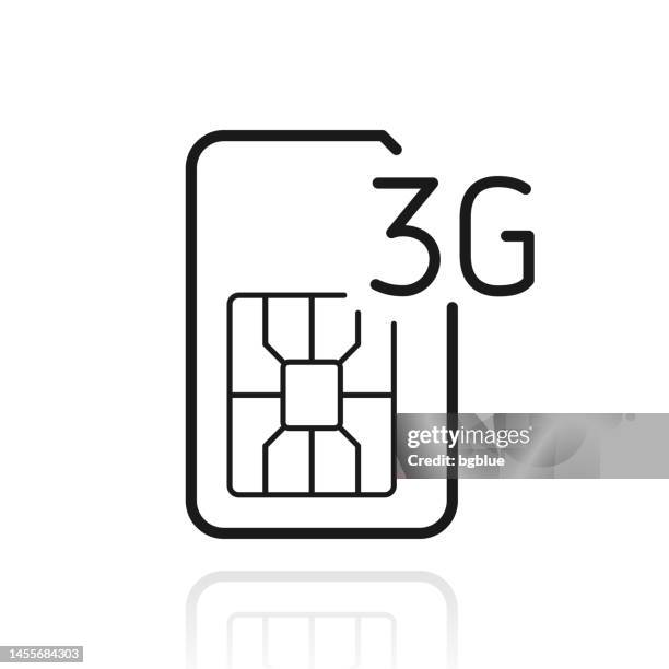 stockillustraties, clipart, cartoons en iconen met 3g sim card. icon with reflection on white background - 3g