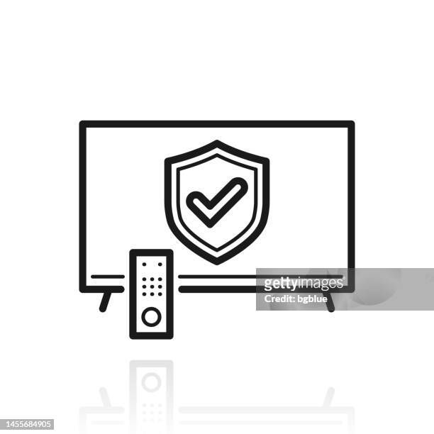 secure tv. icon with reflection on white background - remote guarding stock illustrations