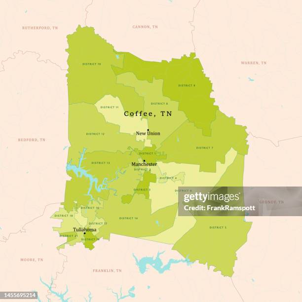 tn coffee county vector map green - manchester tennessee stock illustrations