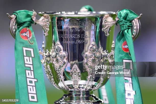 General view of the Carabao Cup trophy prior to the Carabao Cup Quarter Final match between Newcastle United and Leicester City at St James' Park on...