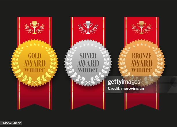 ilustraciones, imágenes clip art, dibujos animados e iconos de stock de oro, plata y bronce medallas de premio - tercer lugar