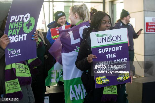 Workers at the main London Ambulance call centre in Newham East London begin a strike called by the UNISON trade union over pay on January 11, 2023...