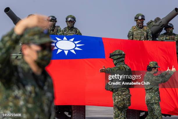 Taiwan's armed forces hold two days of routine drills to show combat readiness ahead of Lunar New Year holidays at a military base on January 11,...