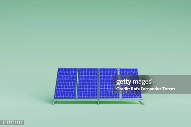 solar panels with base on green background, 3d rendering - suministro de energía fotografías e imágenes de stock
