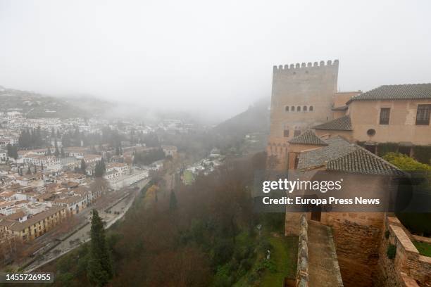 Image of the start of the restoration works of the Torre de las Gallinas in the Ahambra on January 11, 2023 in Granada The Patronato de la Alhambra y...