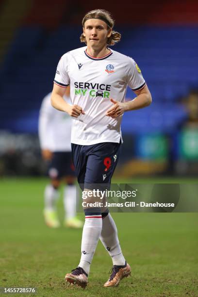 Jon Dadi Bodvarsson of Bolton Wanderers during the Papa John's Trophy Quarter Final match between Bolton Wanderers and Portsmouth at University of...