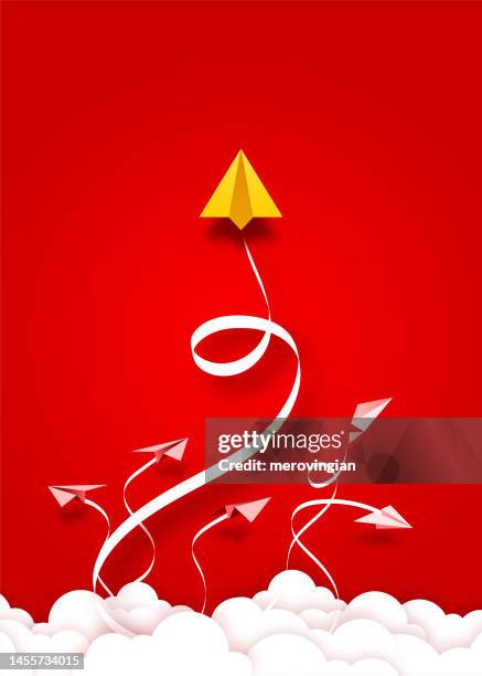 flying paper airplanes. think differently, leadership, trends, creative solution and unique way concept. be different - lead stock illustrations
