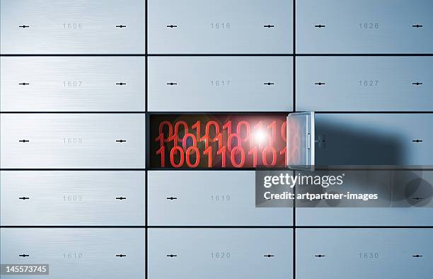 data in an open safety deposit box or bank vault - safe data stockfoto's en -beelden