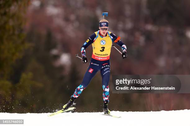 Johannes Thingnes Boe of Norway competes during the Men 20 km Individual at the BMW IBU World Cup Biathlon Ruhpolding on January 11, 2023 in...