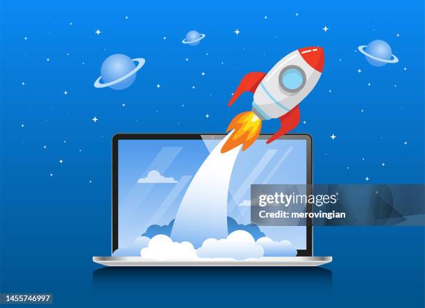 project launch with rocket ship - launch stock illustrations