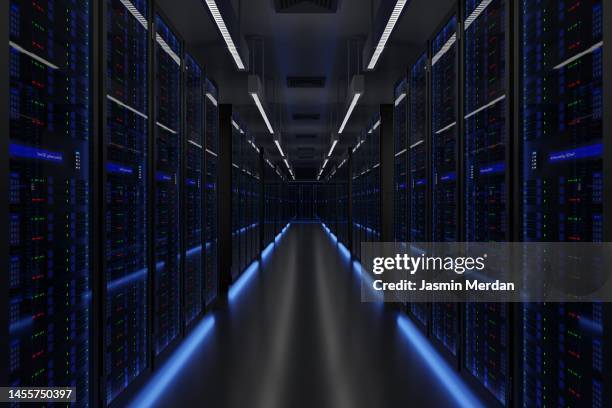 3d server room - super computer stockfoto's en -beelden