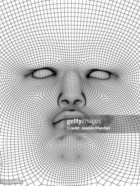 3d face made of lines of mesh - 3d face stock pictures, royalty-free photos & images