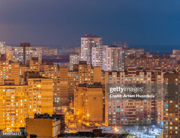 cityscape of residential district at night - kyiv night stock pictures, royalty-free photos & images