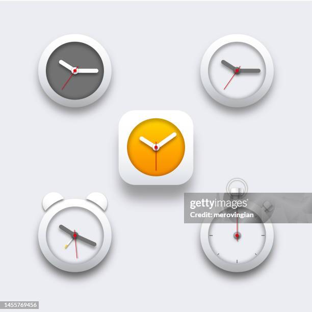 simple clock and stopwatch icons - wall clock stock illustrations