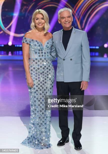 Holly Willoughby and Phillip Schofield attend the "Dancing On Ice" Series 15 Photocall at ITV Studios, Bovingdon on January 11, 2023 in London,...