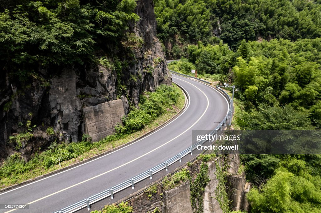 Aerial view road throug mountain