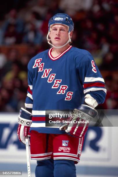 Rangers forward, Adam Graves, waits for face off during the game against the NJ Devils at the Meadowlands Arena on October 10,1992 in NJ, United...