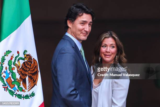 Justin Trudeau Prime Minister of Canada and Sophie Gregoire Trudeau gesture during the welcome ceremony for Canadian Prime Minister Justin Trudeau as...