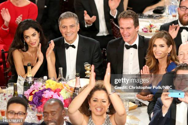 72nd ANNUAL GOLDEN GLOBE AWARDS -- Pictured: Amal Clooney, honoree George Clooney, businessman Rande Gerber, and model Cindy Crawford at the 72nd...
