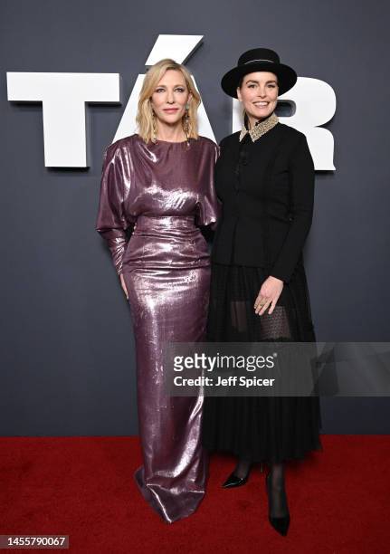 Cate Blanchett and Nina Hoss attend the Universal Pictures and Focus Features UK Premiere of "TÁR" at Picturehouse Central on January 11, 2023 in...