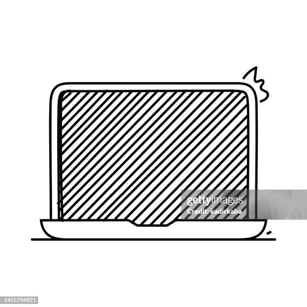 laptop line icon, sketch design, pixel perfect, editable stroke. pc, computer, desktop pc. - using computer blank screen stock illustrations