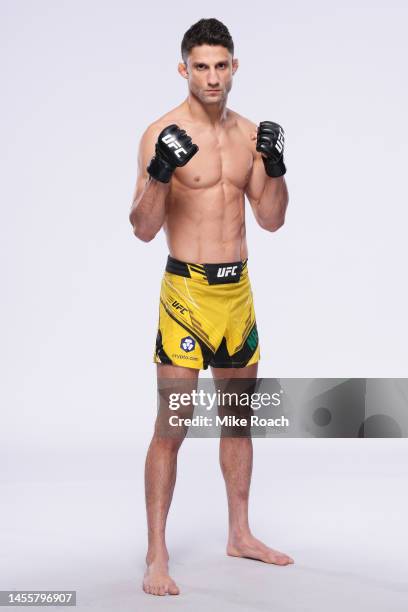 Allan Nascimento poses for a portrait during a UFC photo session on January 11, 2023 in Las Vegas, Nevada.