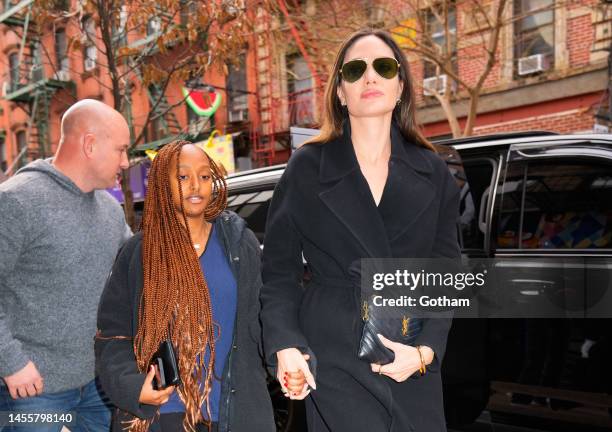 Angelina Jolie and Zahara Pitt-Jolie are seen on January 11, 2023 in New York City.