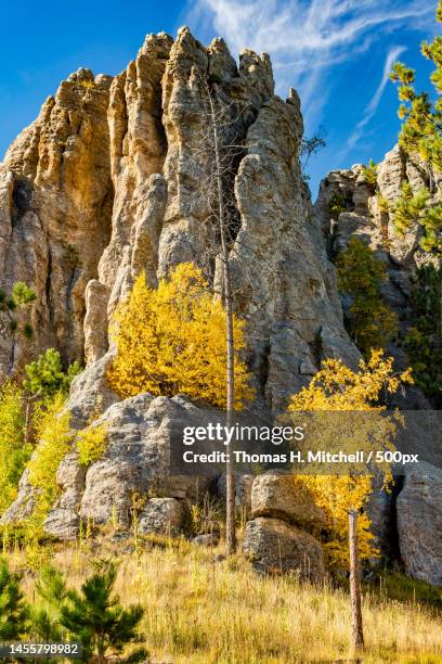 low angle view of rock formation against sky,custer,south dakota,united states,usa - mitchell south dakota stock pictures, royalty-free photos & images