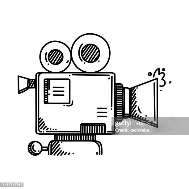 stockillustraties, clipart, cartoons en iconen met movie camera line icon, sketch design, pixel perfect, editable stroke. - spiegelreflexcamera