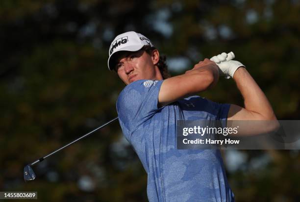 Maverick McNealy of the United States plays his shot from the 11th tee prior to the Sony Open in Hawaii at Waialae Country Club on January 11, 2023...