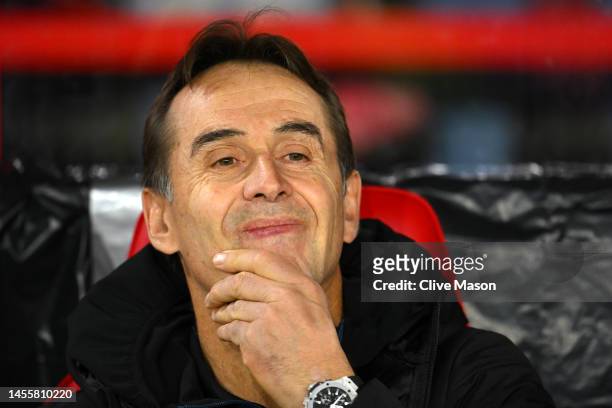 Julen Lopetegui, Manager of Wolverhampton Wanderers, reacts prior to the Carabao Cup Quarter Final match between Nottingham Forest and Wolverhampton...