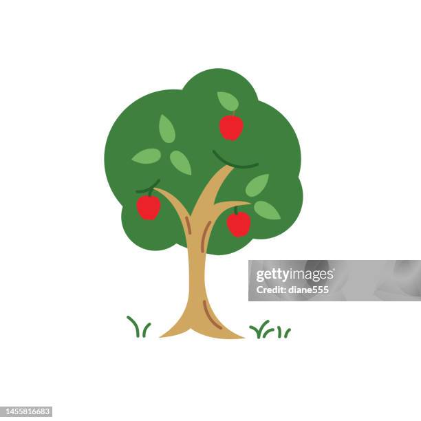 bildbanksillustrationer, clip art samt tecknat material och ikoner med orchard apple tree agriculture icon in flat colors on a transparent background - äppelträd
