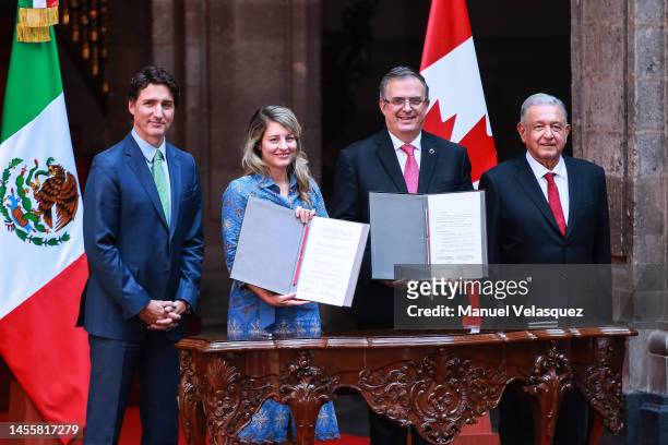 Justin Trudeau, Prime Minister of Canada, Mélanie Joly, Foreing Affairs Minister, Marcelo Ebrard, Foreing Affairs Minister and Andres Manuel Lopez...