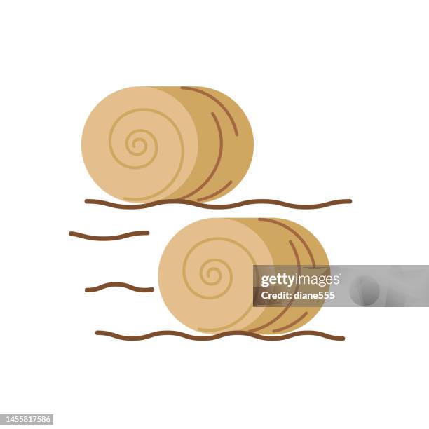 round hay bales agriculture icon in flat colors on a transparent background - bale stock illustrations
