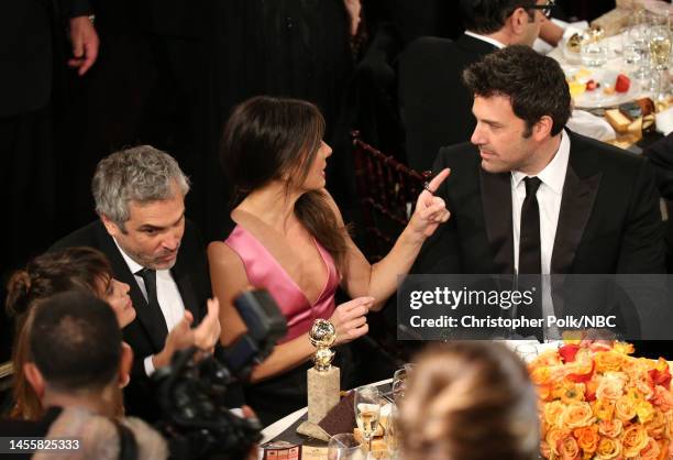 71st ANNUAL GOLDEN GLOBE AWARDS -- Pictured: Director Alfonso Cuaron, actress Sandra Bullock, and actor Ben Affleck at the 71st Annual Golden Globe...