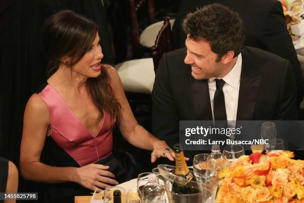 71st ANNUAL GOLDEN GLOBE AWARDS -- Pictured: Actors Sandra Bullock and Ben Affleck attend the 71st Annual Golden Globe Awards held at the Beverly...