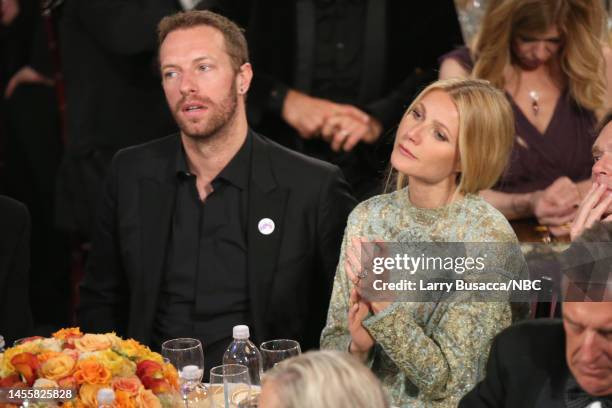 71st ANNUAL GOLDEN GLOBE AWARDS -- Pictured: Singer Chris Martin and actress Gwyneth Paltrow at the 71st Annual Golden Globe Awards held at the...