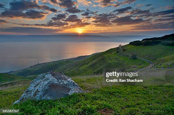 sunrise on sea of galilee - galillee stock pictures, royalty-free photos & images