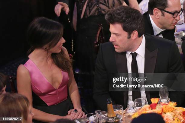 71st ANNUAL GOLDEN GLOBE AWARDS -- Pictured: Actress Sandra Bullock and actor Ben Affleck at the 71st Annual Golden Globe Awards held at the Beverly...